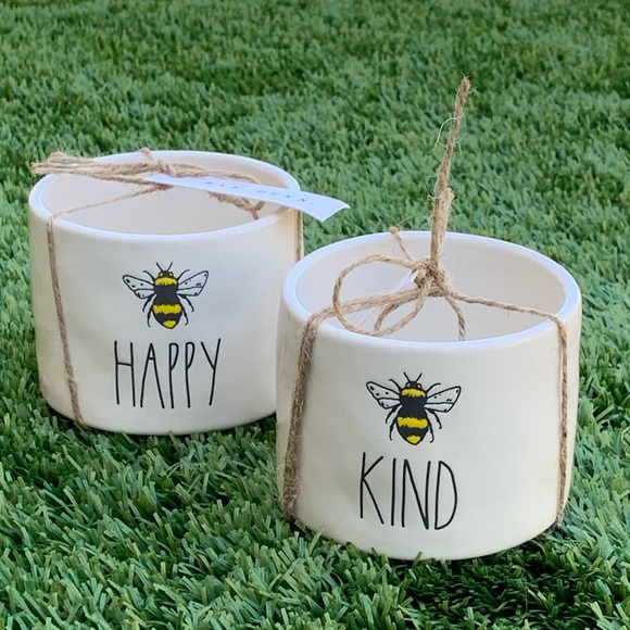Set of two small planters BEE YOU and BEE KIND
